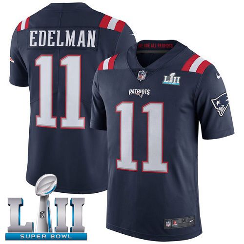Men New England Patriots #11 Edelman Blue Color Rush Limited 2018 Super Bowl NFL Jerseys->->NFL Jersey
